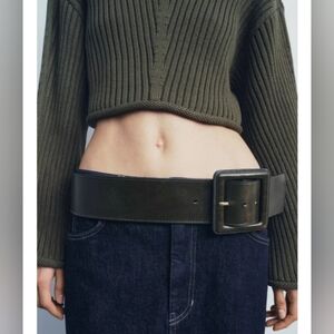 Zara Leather Belt With Lined Buckle